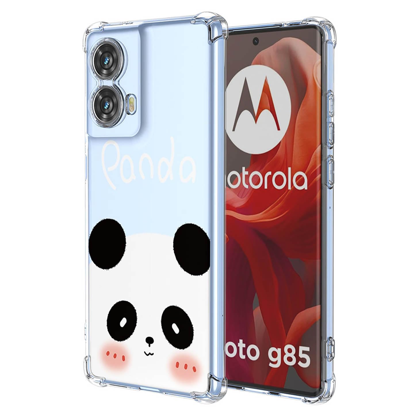 ILING Case for Motorola Moto G85 5G, Ultra Thin Elegant Flower and Cute Cartoon Pattern Design Transparent Shockproof Soft Silicone TPU Bumper Women Girls Cover (Panda)