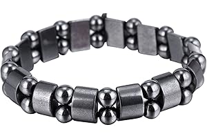 VIKI LYNN Hematite Magnetic Bracelets for Men and Women Hematite Magnetic Stone Beads Adjustable Magnetic Fidget Bracelet Wristband Jewelry Gift for Mom, Dad, Wife, Friend, Couple