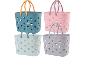Peohud 4 Pack Portable Shower Caddy Basket, Plastic Storage Basket with Handle, Caddy Organizer Bin for Bathroom, College Dorm, Pantry, Kitchen