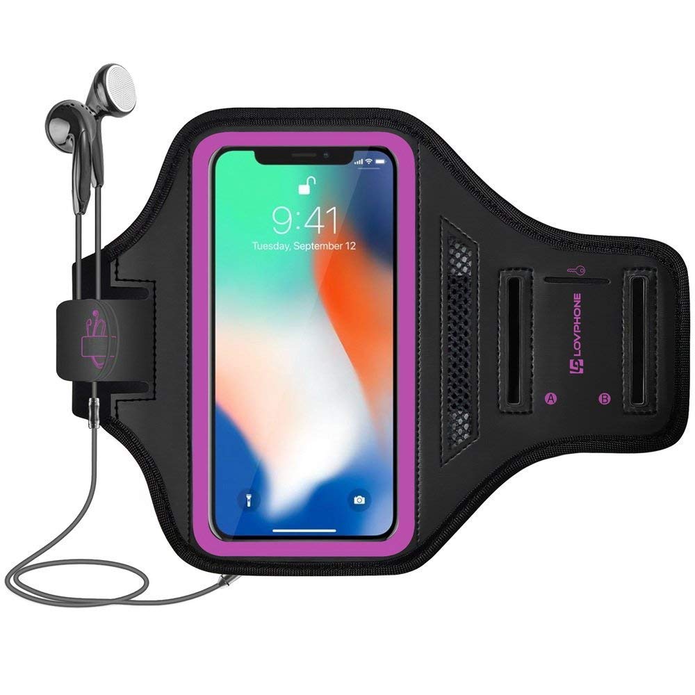 LOVPHONE Running Armband for iPhone X, Waterproof Sport Outdoor Gym Running Key Holder Card Slot Phone Case Bag Armband (Rosy)
