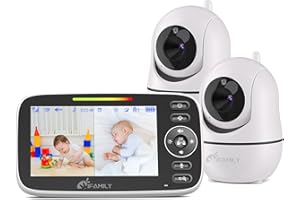 iFamily Split Screen Baby Monitor, Large Display Video Baby Monitor with 2 Cameras and Audio, Long Range, Remote pan tilt, Night Vision, Temperature Sensor, 2 Way Talk, Feeding Clock and lullabies.