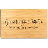 Andaz Press Large Bamboo Wood Cutting Board Gift, 17.75 x 11-inch, Granddaughter's Kitchen Where Everything is Made With Love, 1-Pack, Engraved Serving Chopping Board Chef Kitchen Ideas