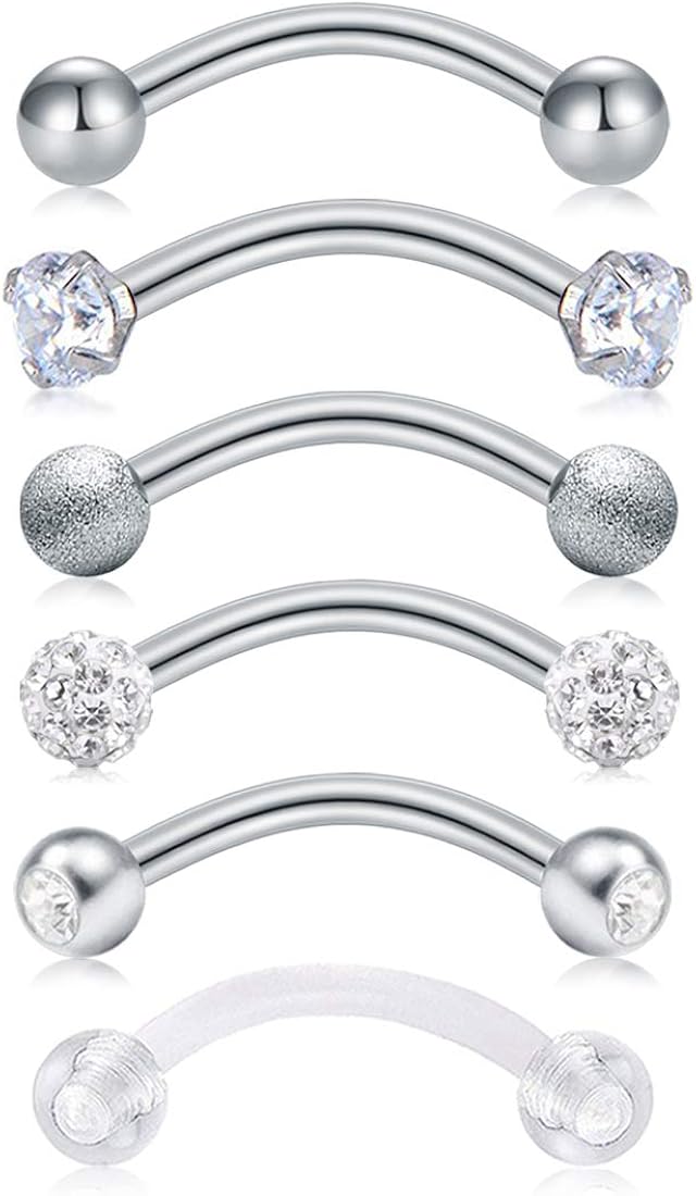 AVYRING Rook Earrings Piercing 16G Septum Ring Stainless Steel Curved Barbell Helix Tragus Cartilage Ear Piercing Jewellery 6PCS