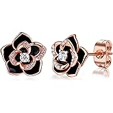 14K Gold Rose Flower Sterling Silver Stud Earrings For Women Dainty Rose Gold Pearl Earrings Hypoallergenic Earrings Cute Studs For Her Nickel Free