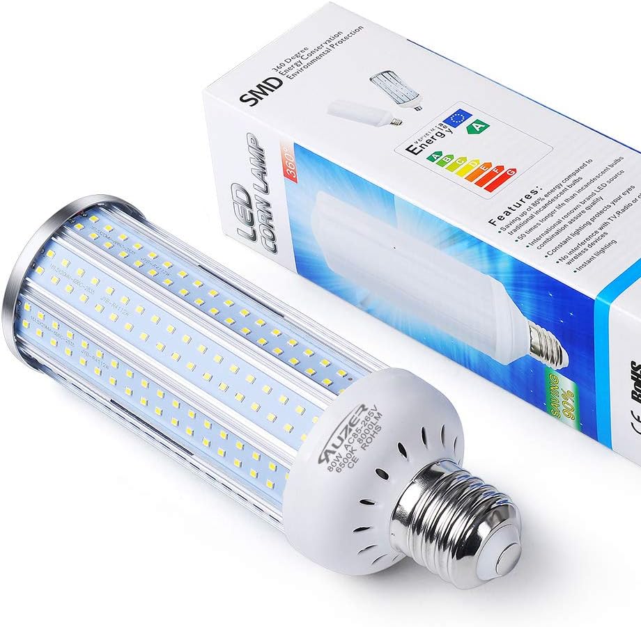 8000 Lumen UYBAG 80W Super Bright LED Corn Lamp Bulb Garage Warehouse