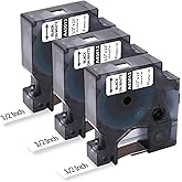 3-Pack Label Maker Tape Compatible DYMO D1 Label Tape 45013 S0720530 Replace for DYMO D1 A45013 Refills, Black on White, 1/2 