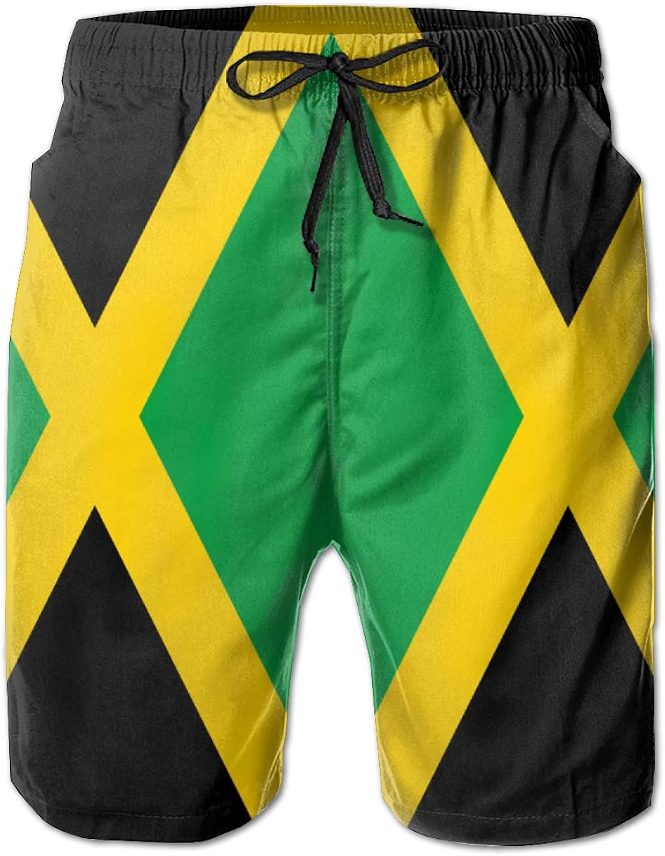90ioup Jamaican Flag Men's Beach Surf Shorts Swimming Trunks Short