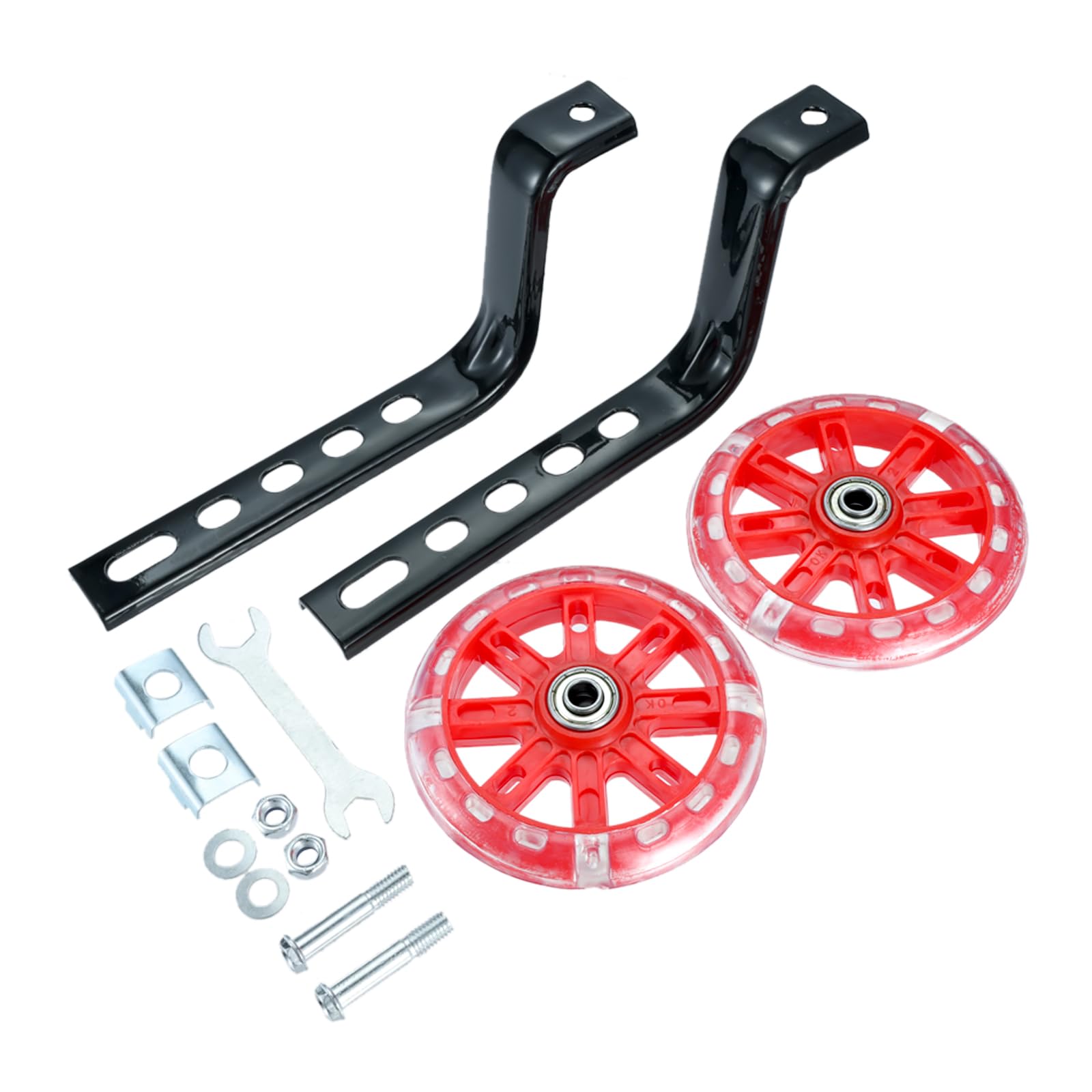 Surieen Bicycle stabilisers, training wheels with silent flashing lights, safety training wheels, universal balance training wheels, for 12, 14, 16, 18 and 20-inch bicycles (1 pair) (Red)