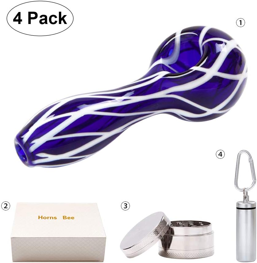 Horns Bee 4.4inch Handmade Style Glass Art Pipe with Grinder and Storage Bottle
