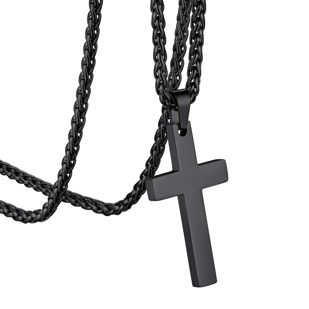 GOLDCHIC JEWELRY Plain Cross Pendant Necklace, Black Simple Christian Jewellery for Men Women