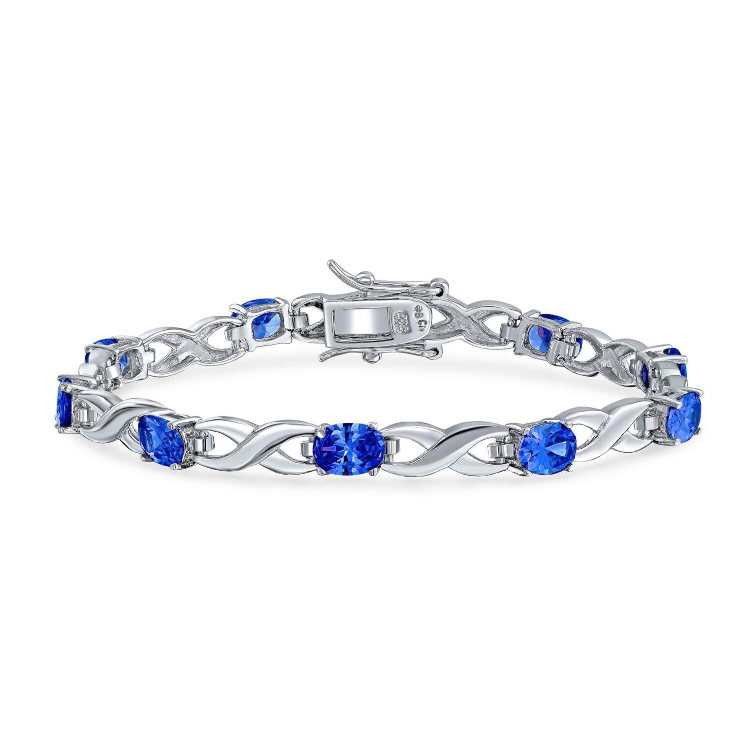 Bling Jewelry Blue Simulated Sapphire Bridal Oval AAA CZ Alternating Infinity Tennis Bracelet For Women For Girlfriend .925 Sterling Silver 7 Inch