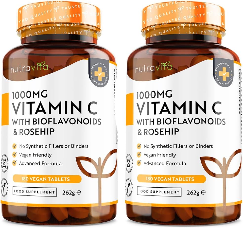 Nutravita Vitamin C 1000mg 360 Tablets 2 Bottles Vegan Bioflavonoids Rosehip UK