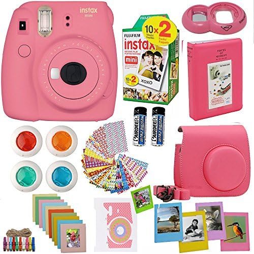 Fujifilm Instax Mini 9 Immediate Digital camera Flamingo Pink + Fuji Instax Movie Twin Pack (20PK) + Digital camera Case + Frames + Picture Album + 4 Coloration Filters and Extra High Equipment Bundle