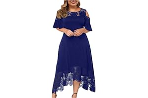 BAXLIMEK Plus Size Dresses for Women,2023 Summer Elegant Sexy Bodycon Lace Patchwork Ruffle Sleeve Wedding Guest Dress