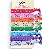 Field Hockey Hair Ties, Multi-Colored Hair Accessories for Girls, No Crease Hair Elastics with Field Hockey Stick Design, Ponytail Holders for Girls (8 pcs) - by SPORTYBELLA