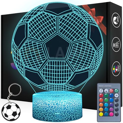 Magiclux Soccer 3D Illusion Night Light, 16 Colours Changing with Remote Kids Room Football Lamp Decor, Creative Gifts for Football Fans Boys Girls Teens Men Birthday Christmas