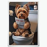 Bathroom Wall Decor Art Funny Silky Terrier Dog in Toilet Reading Newspaper Canvas Print Poster Pet Lover Gift Home Dog Theme Room Aesthetics Humorous Animal pictures 8x12inch Unframed