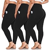 3 Pack Plus Size Leggings with Pockets for Women-High Waisted Tummy Control 1X-4X Soft Yoga Pants for Workout