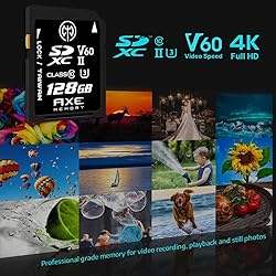 AXE MEMORY SD Card 128GB V60, 245MB/s UHS-II U3 4K