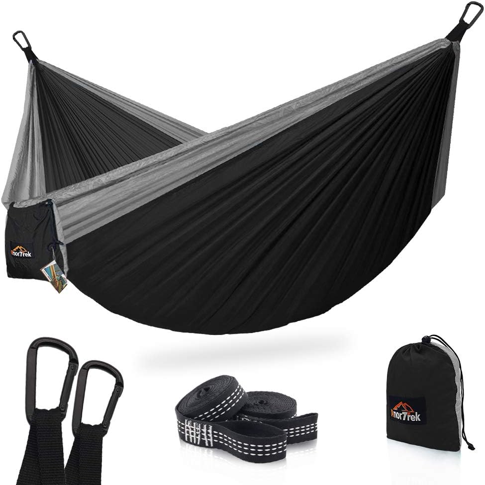 AnorTrek Camping Hammock, Super Lightweight Portable Parachute Hammock with Two Tree Straps (Each Two Loops), Single & Double Nylon Hammock for Camping Backpacking Travel Hiking