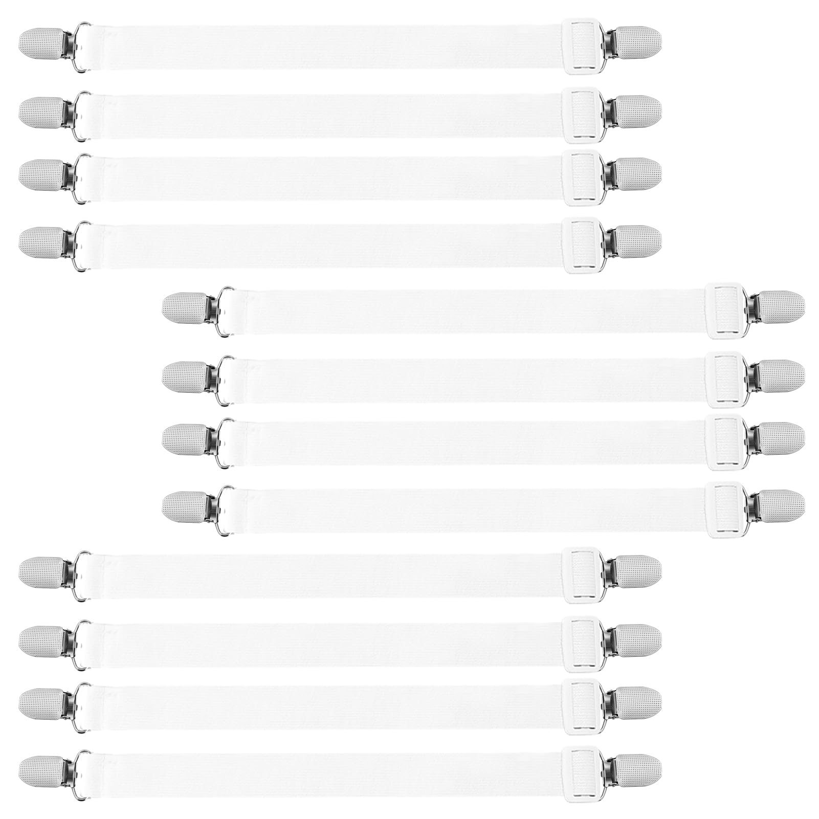 saerryor 12 Pcs Bed Sheet Clips Adjustable Bed Sheet Straps Fasteners White Fitted Bed Sheet Grippers Suspenders Bed Bands Sheet Holders Straps for Mattress Covers Bedding Sofa Cushion
