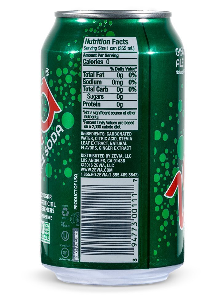 Zevia Zero Calorie Soda, Ginger Ale, Naturally Sweetened Soda, (24) 12