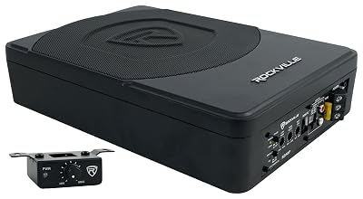 Rockville SS10P 800W Slim Under-Seat Active Car/Truck Subwoofer, Built-in Amp, Wired Remote Bass Knob, Cast Aluminum, for Car Audio Upgrades