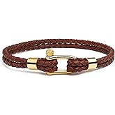 Elegatto Helix Premium Vintage Leather Bracelet for Men | Double Black Leather Strands with Sterling Silver Polished Mini Shackle Closure | Men’s Designer Jewelry