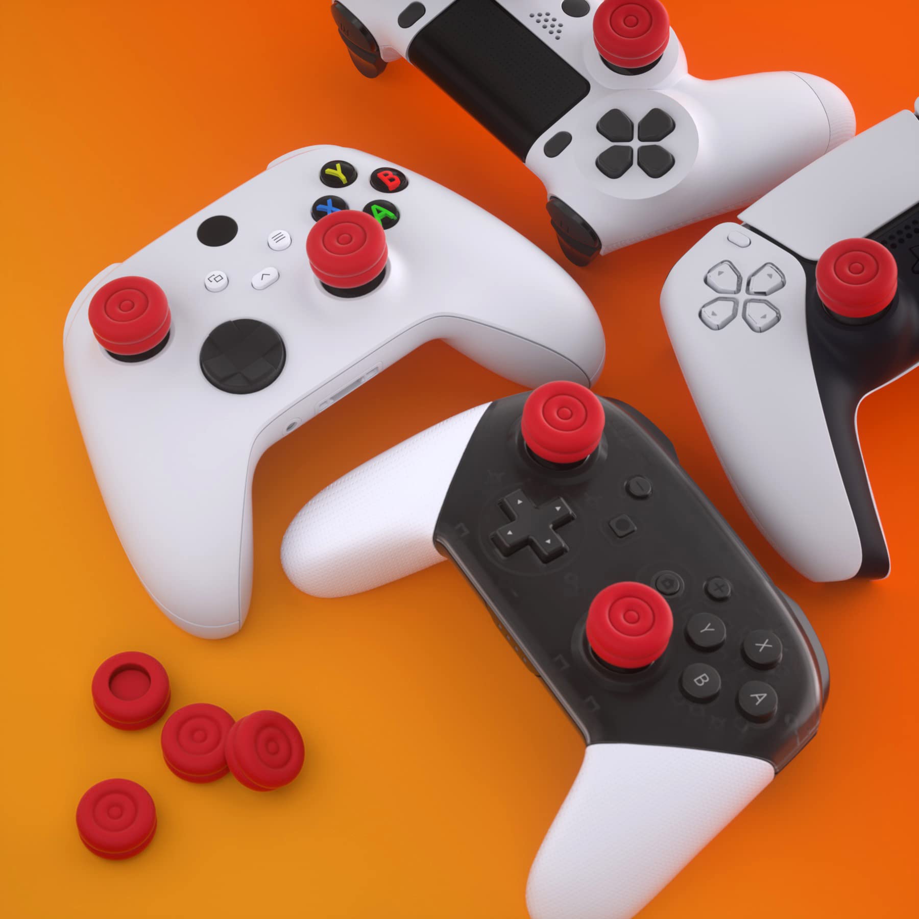 PlayVital Thumbs Cushion Caps Thumb Grips for ps5, for ps4, Thumbstick Grip Cover for Xbox Series X/S, Thumb Grip Caps for Xbox One, Elite Series 2, for Switch Pro Controller - Passion Red