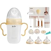 Kair Anti-Colic Baby Bottle Set 8oz 4 Nipples (S M L XL) for All Stages | Newborn All Flow Nipples, 30&deg; Twist Lock, Silicone Skin-Like, Cleaning Kit, 2 Pacifiers, Gravity Straw, New Parents Gift Box