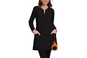M MOTEEPI Sweatshirt Dress Fleece Lined Quarter Zip Long Sleeve Warm Thermal Fall Winter Dresses with Pockets