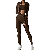 Workout Sets for Women 3 Piece High Waisted Seamless Leggings Crop Top Jacket Gym Yoga Outfit Stretchy Sports Bra Sets