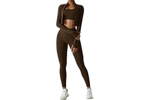 AGYMNX Workout Sets for Women 3 Piece High Waisted Seamless Leggings Crop Top Jacket Gym Yoga Outfit Stretchy Sports Bra Sets