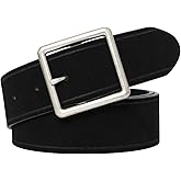 MJNUONE Vintage Wide Suede Belt Women Genuine Leather Western Belt for Pants Dresses Square Retro Needle Buckle