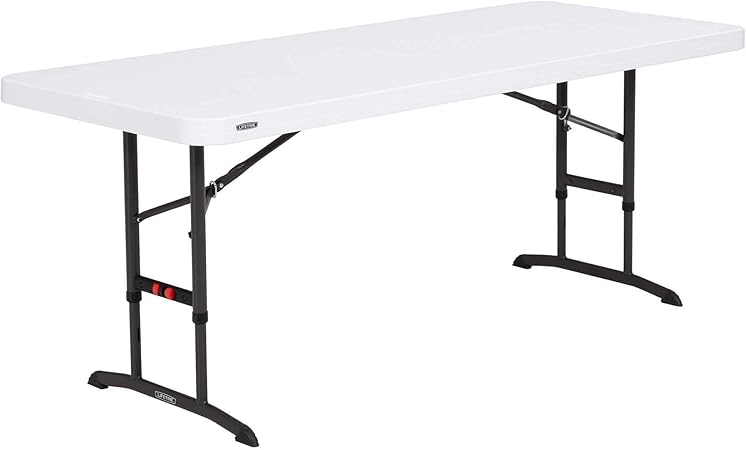 Lifetime Commercial Height Adjustable Folding Utility Table 4 Feet White Granite Patio Garden Tables Yard Table
