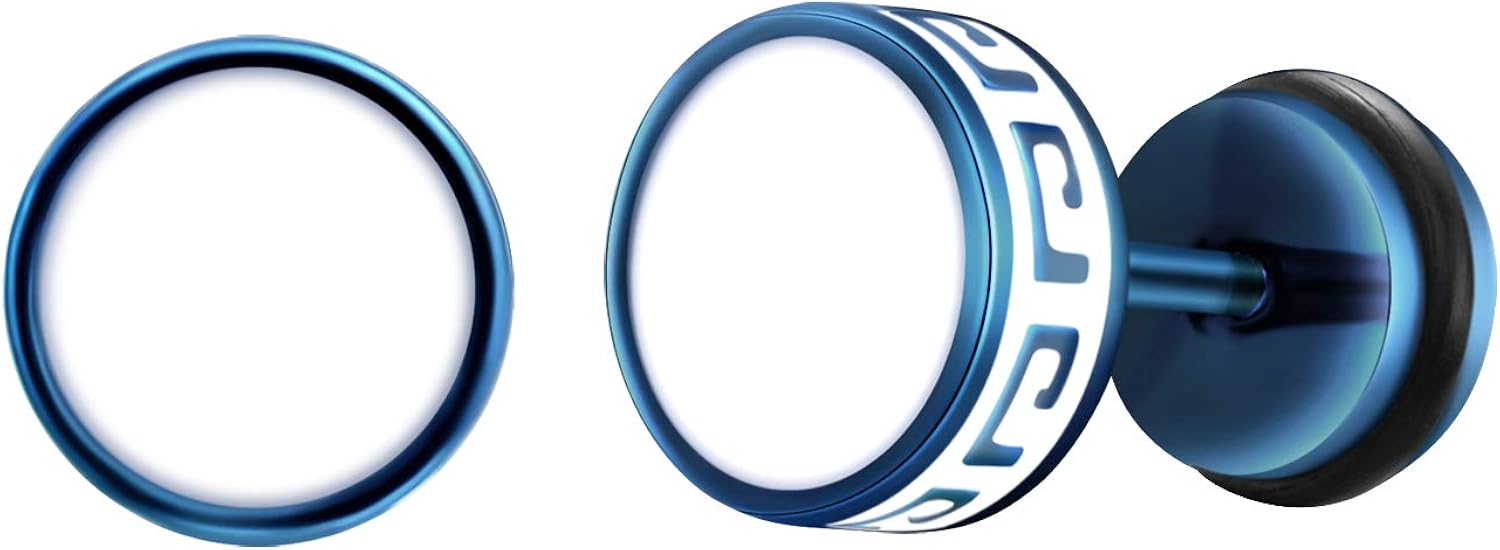 Feilok Cool 8mm Mens Stainless Steel Stud Earrings Women Piercing Ear Plug Tunnel blue, 8 mm