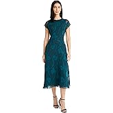 Maggy London Womens Women's Floral Jacquard A-line Midi Dress - Cap Sleeve Round Neck Wedding Guest Dresses
