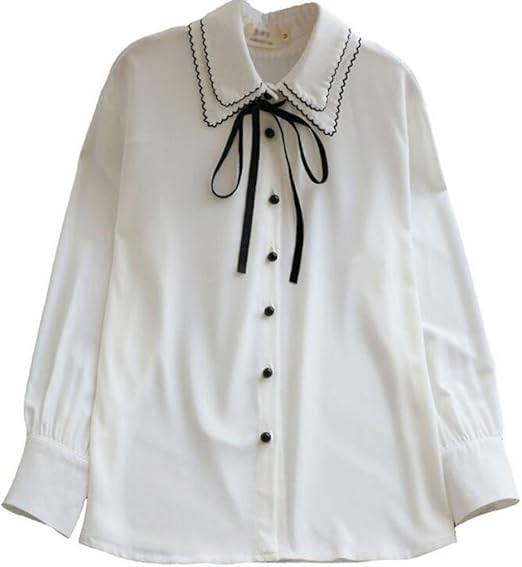 Amazon Wendy 長袖レディースシャツ 着やせシャツ 二重の襟 リボン付きシャツ 無地レディース上着 シャツ ブラウス 通販