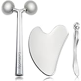 LeMeeOly 2Pcs Gua Sha Facial Tools Stainless Steel, Detailer GuaSha Set for Face Neck, Natural Skin Care Metal Gua Sha Lymphatic Drainage Face Massage Tool, Gift for Women (Heart Guasha Set)