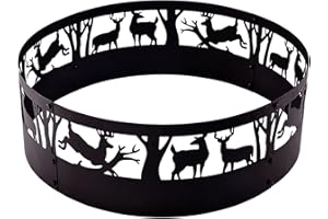 Kapler Fire Ring,36 Inch Fire Pit Ring with Deer Wolf Wildness 360° Carving ，Heavy-Duty and Portable Fire Ring for Outdoor Camping Picnic Bonfire Beaches Park Patio Backyard Many Years Used