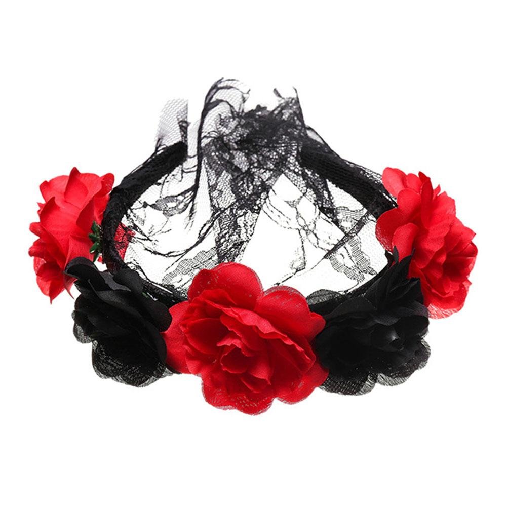 Sharplace Fascia Per Capelli Elastica Gotica Con Fiore In Pizzo E Ricamo (Regolabile, Per Donne E Ragazze) - 2