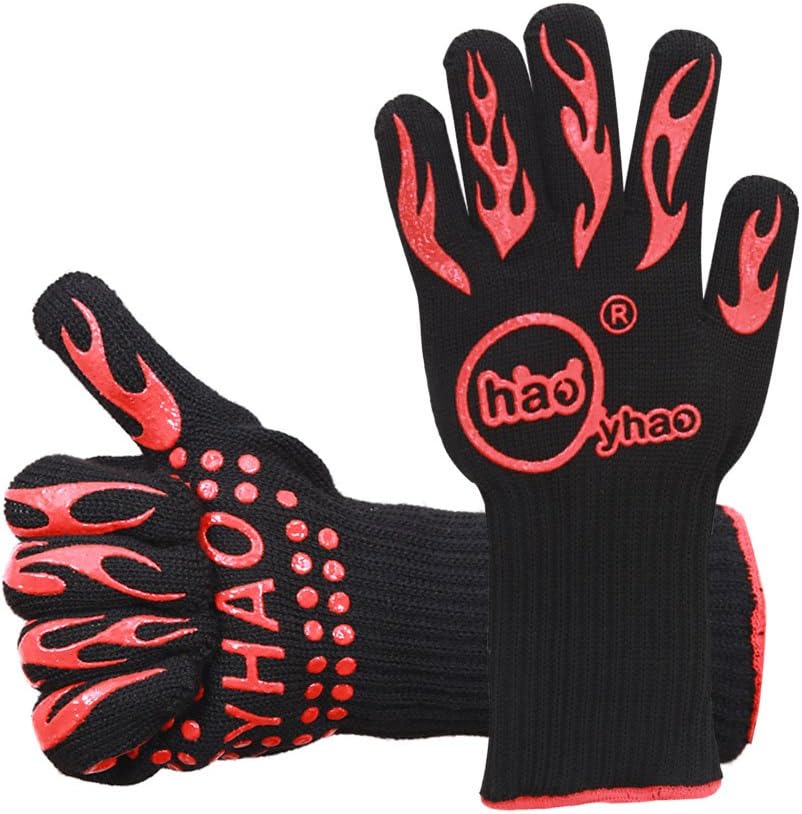 Yhao 1 Pair Extra Long Super Heat Resistant 932ยฐF Oven Mitts-EN407 Certified BBQ Gloves For Kitchen, Cooking, Grilling, Baking, Pizza (S/M)