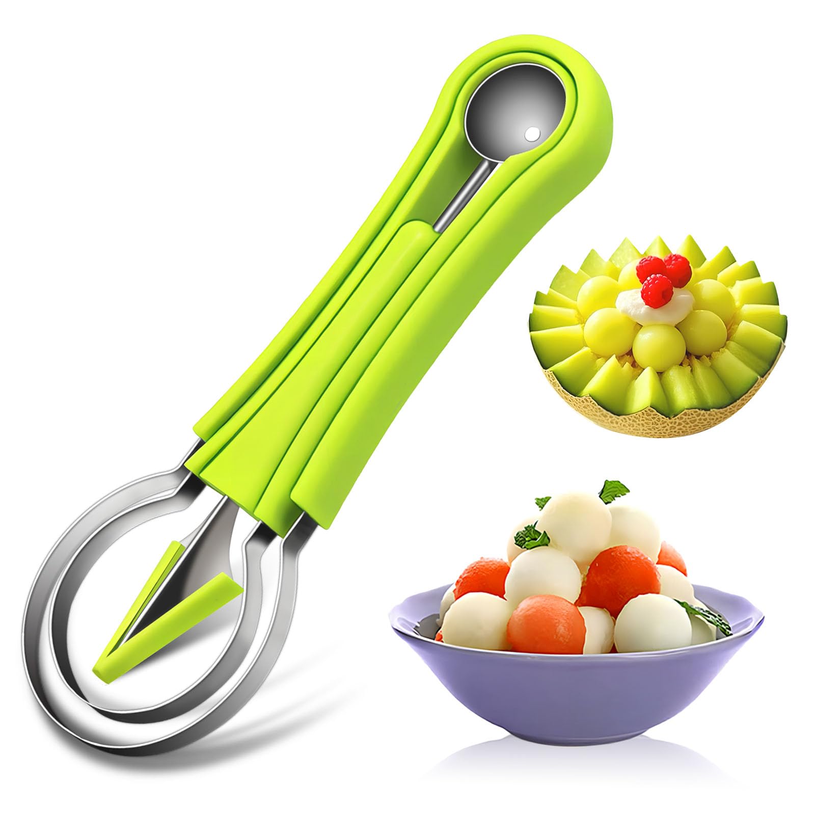 Photo 1 of Suuker Melon Baller Scoop Set,4 In 1 fruit cutters shapes, watermelon scooper fruit scooper and baller, fruit carving tools?Green?