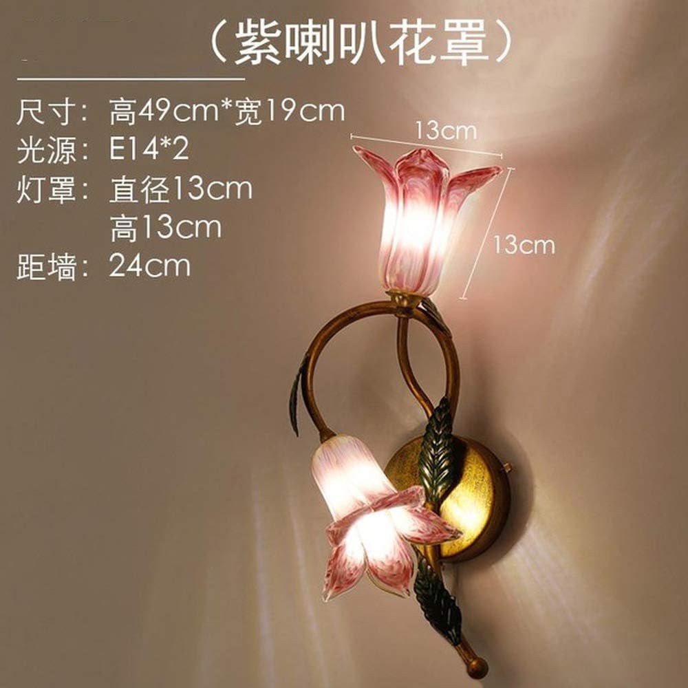 ZYTG Rural Glass Flower Wall Lamp Led Garden Lighting Bedroom Bedside