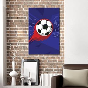 Canvas Wall Art Sports Theme - Flying Soccer Fire Blue Background - Giclee Print Gallery Wrap Modern Home Art Ready to Hang - 12x18 inches