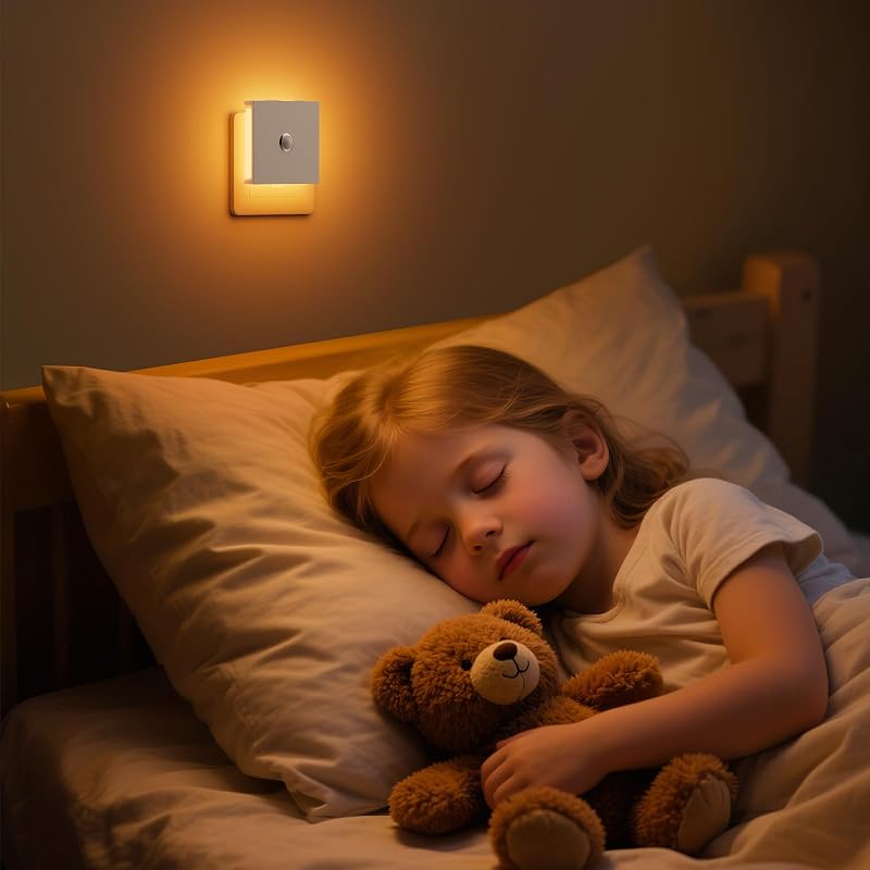 Nachtlicht Steckdose mit Bewegungsmelder, 2 Stück Bernstein LED Nachtlicht Kinder mit Hinterleuchtete, Helligkeit Einstellbar, für Kinderzimmer, Schlafzimmer, Küche, Treppe, Flur — Foto 6 von 7