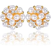 Pearl Rhinestone Drop Earrings for Women 14K Glod Costume Jewelry
