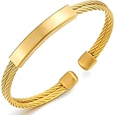 COOLSTEELANDBEYOND Gold Color Twisted Wire Cuff Bangle Bracelet, Mens Womens, Stainless Steel, Adjustable