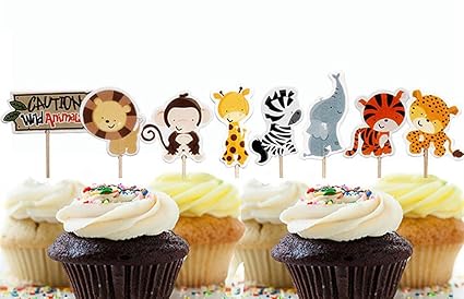 Amazon Com Yunko 24 Pcs Cute Decorative Cupcake Muffin Toppers Wild