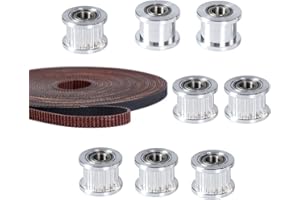 DODOBEI 8pcs OD15mm Bore 5mm GT2 Idler Pulleys with Bearings + 5Meters 2GT 6MM Branded Dustproof Timing Belt Kit 20T Pulley Wheel Compatible with VzBoT 3D Printer CNC Machine Accessories